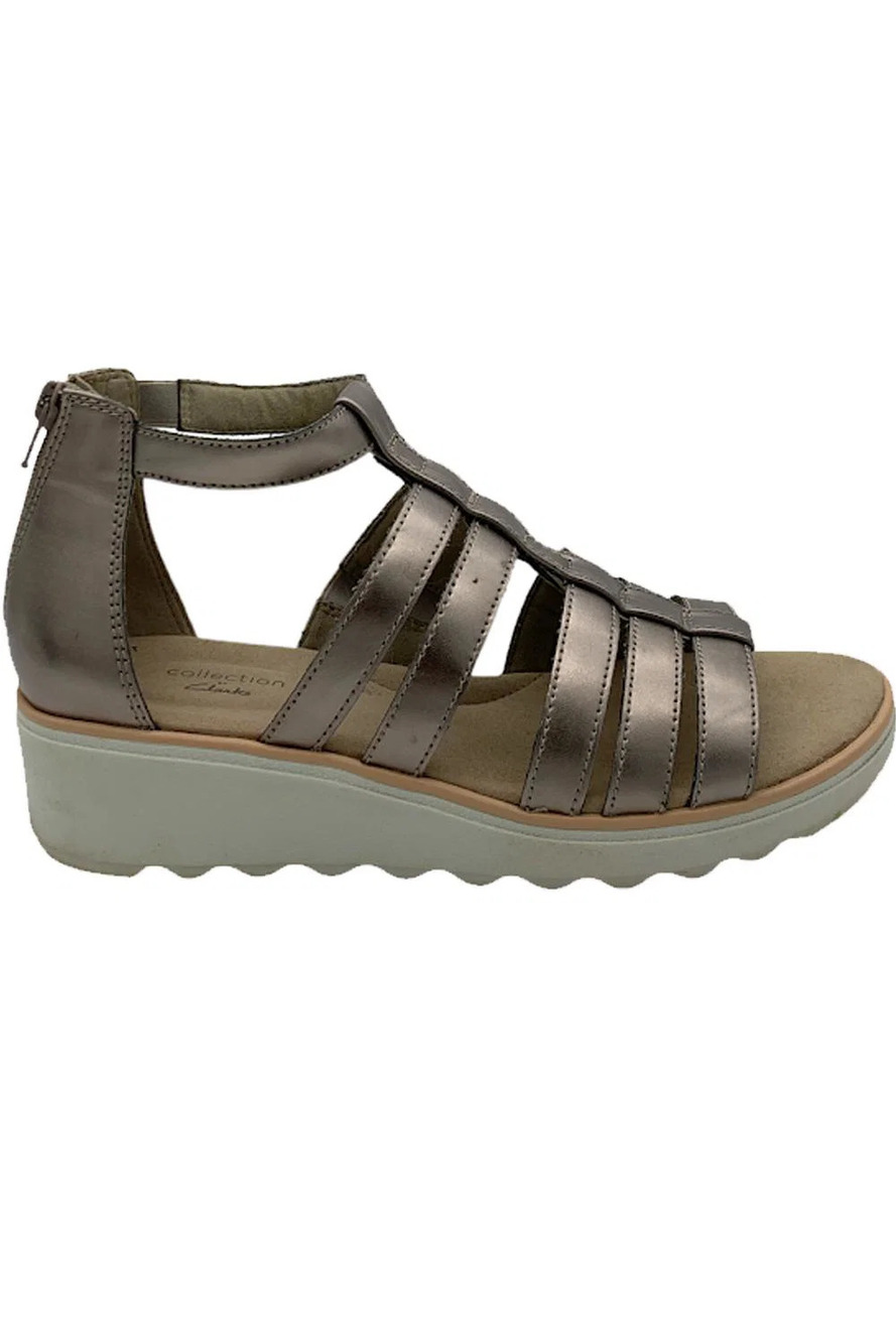 Clarks Collection Gladiator Wedge Sandals Jillian Pewter Metallic - Medium